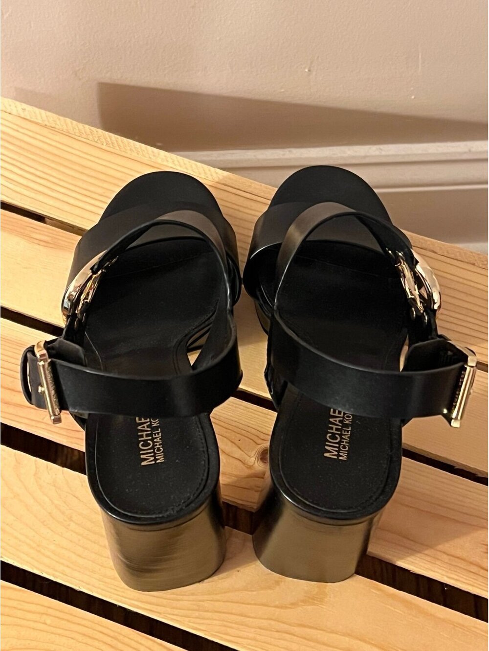 Michael Kors Carmen Platform Sandals, Black Leather, Block Heel (7.5) NWOT - Picture 6 of 12